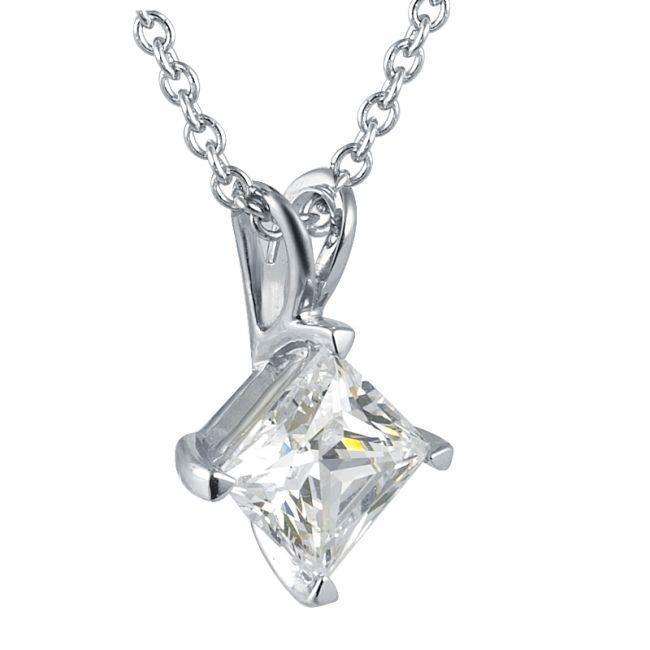 Ciondolo Solitario Con Genuino Diamante Tondo Da 1 Carato In Oro Bianco Massiccio 14K
