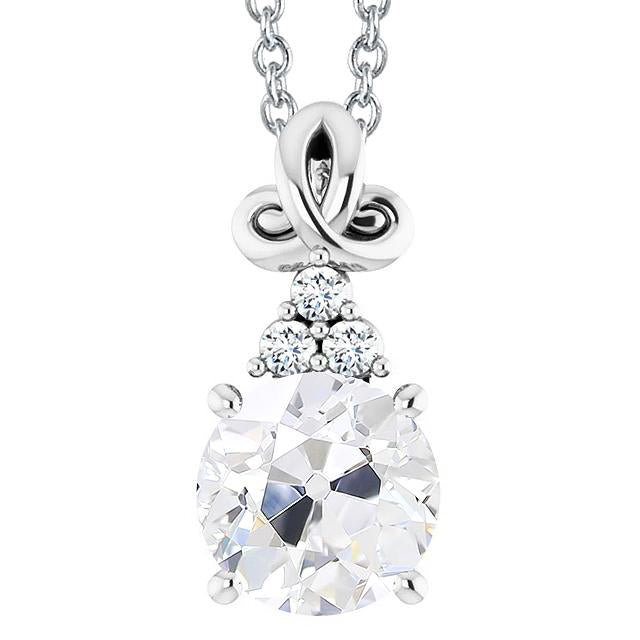 Ciondolo Stile Infinito Con Naturale Diamante Tondo Da 4 Carati, Diapositiva Da Vecchio Minatore In Oro Bianco 14K