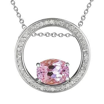 Ciondolo con diamante in pietra preziosa rosa Kunzite 10.70 carati in oro bianco 14K