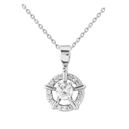 Collana Con Ciondolo A Cerchio 1.75 Ct. Vero Diamanti Taglio Rotondo Oro Bianco 14K