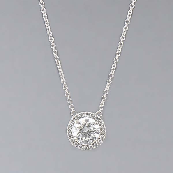 Collana Con Ciondolo Con Genuino Diamanti Scintillanti. Oro Bianco A Taglio Rotondo Da 1.70 Ct 14K