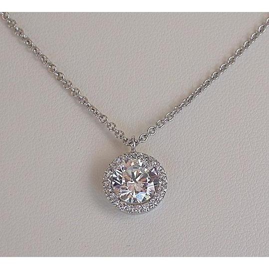 Collana Con Ciondolo In Oro Bianco 14K Con Genuino Diamanti Taglio Rotondo Scintillante Da 2.72 Caratibr