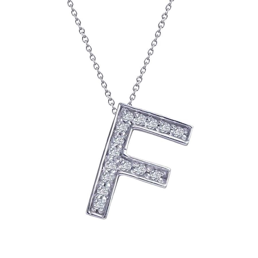 Collana Con Ciondolo Iniziale F 1.5 Carati In Oro Bianco Con Vero Diamanti Rotondi 14K