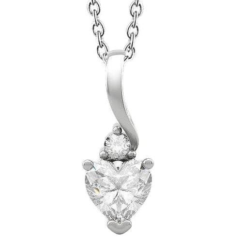 Collana Con Pendente A Cuore E Vero Diamanti Rotondi 1.75 Ct. Oro Bianco 14K