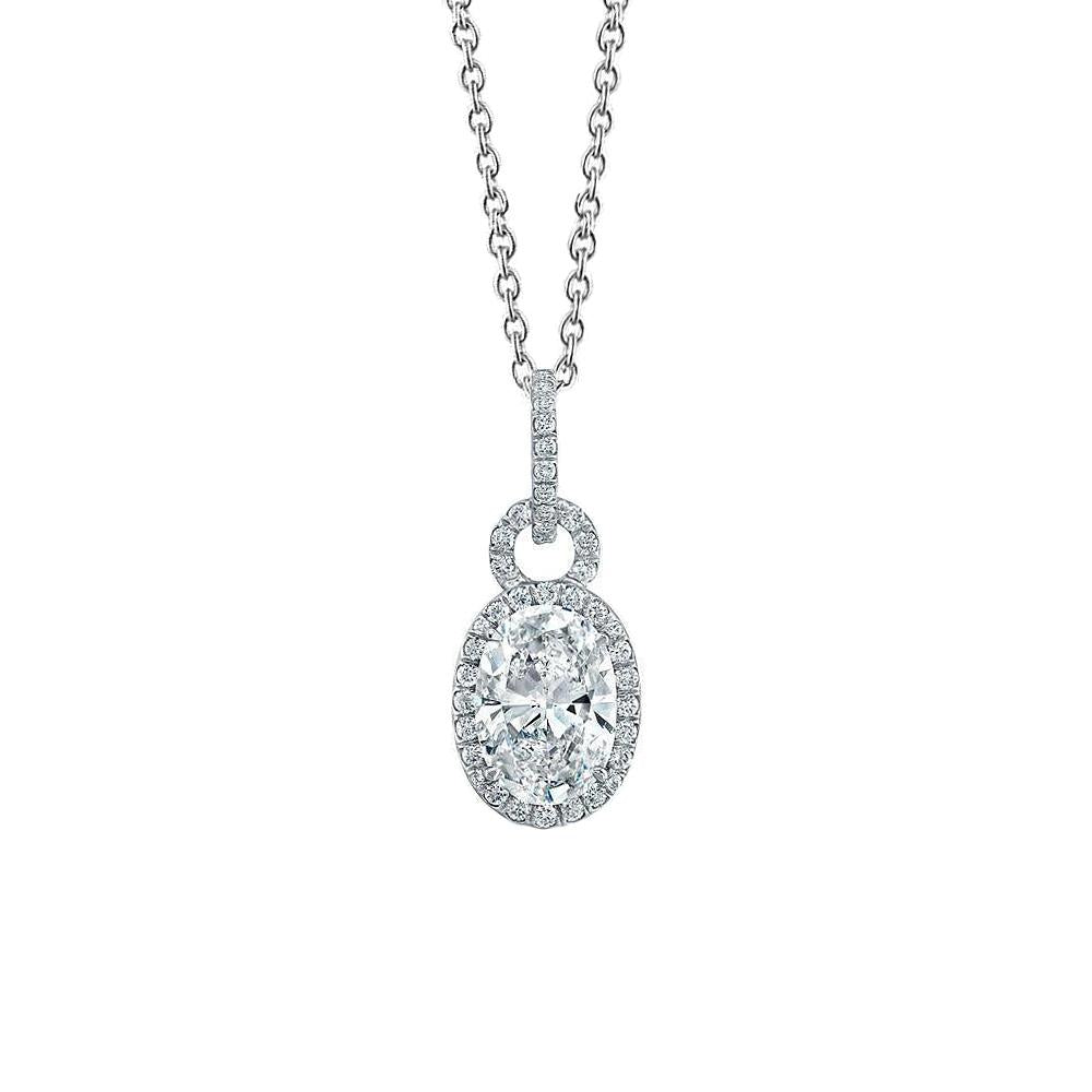 Collana Con Pendente In Genuino Diamanti 3.40 Carati Ovali E Taglio Rotondo E Oro Bianco 14K