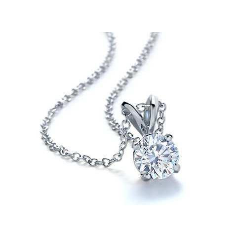 Collana Da Donna Con Naturale Diamanti A Taglio Rotondo Da 1 Carato. Pendente In Oro Bianco 14K