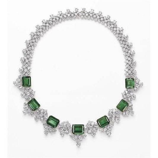 Collana da donna con smeraldo e diamanti 103 carati in oro bianco 14K - harrychadent.it