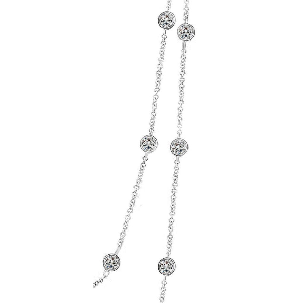 Collana Da Donna Con Yard Di Vero Diamanti Da 7 Ct. Lunetta Milligrain Lunga