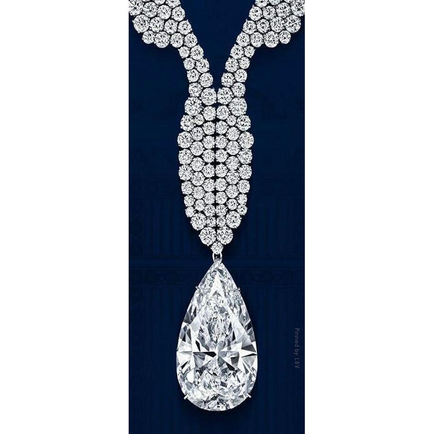Collana In Oro Bianco Con Pera Da 52 Ct Con Vero Diamanti A Taglio Rotondo