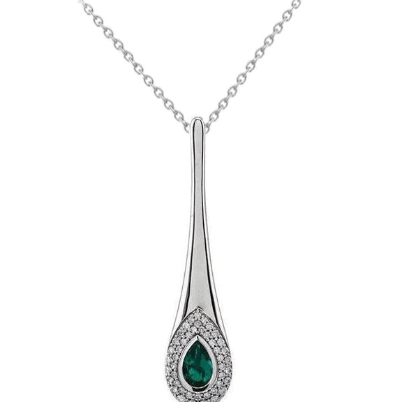 Collana con ciondolo in oro bianco 14K con Verde smeraldo e diamanti 1,75 carati