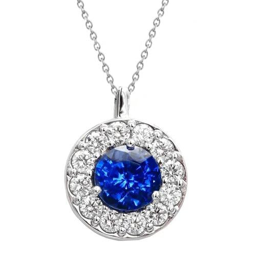 Collana con ciondolo in oro bianco 14 carati con zaffiro blu da 2.70 ct e diamanti - harrychadent.it