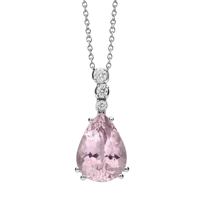 Collana in oro bianco con ciondolo in Kunzite con taglio a pera da 16.50 ct. - harrychadent.it