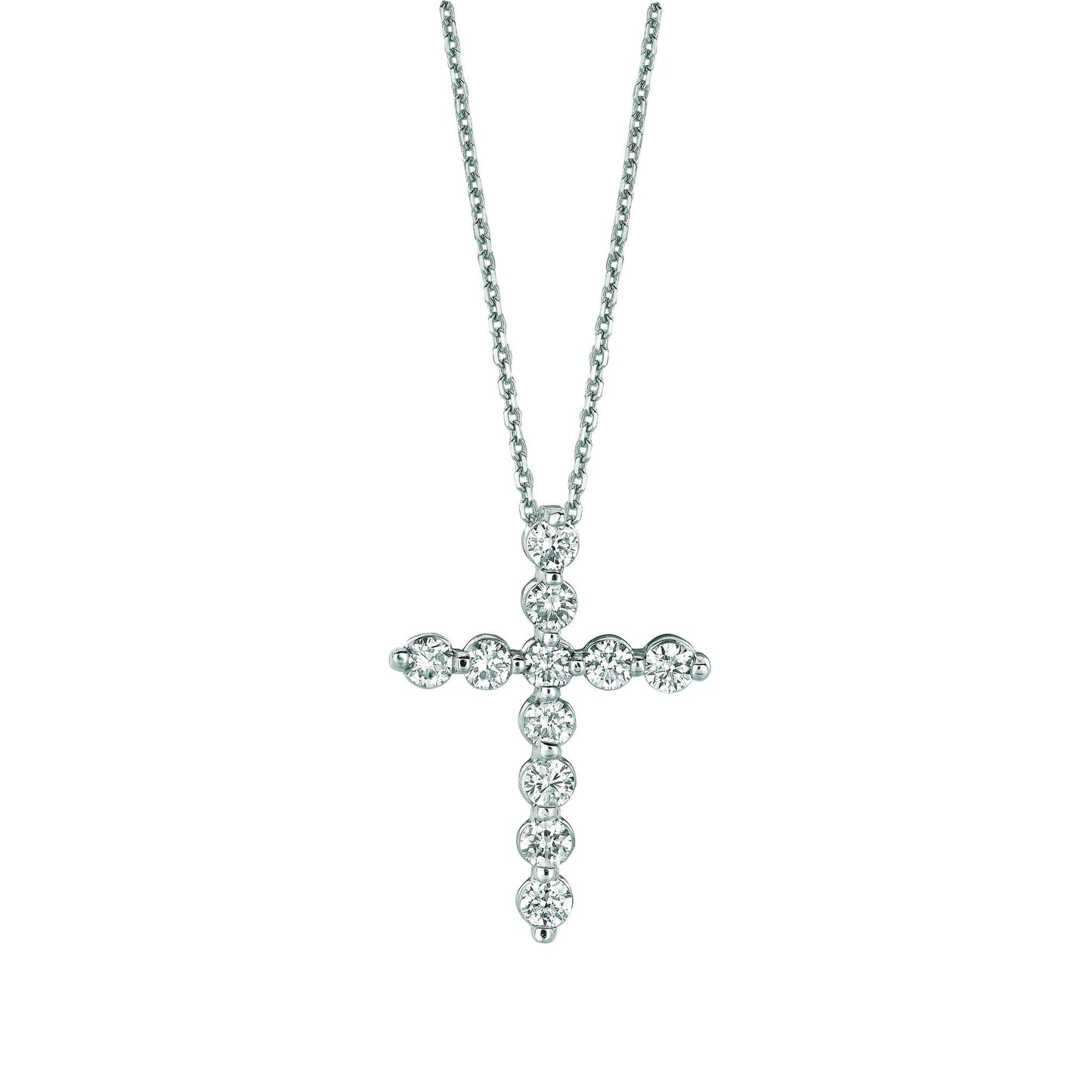 Collana Con Ciondolo A Croce Con Naturale Diamante Da 1,11 Carati In Oro Bianco 14K
