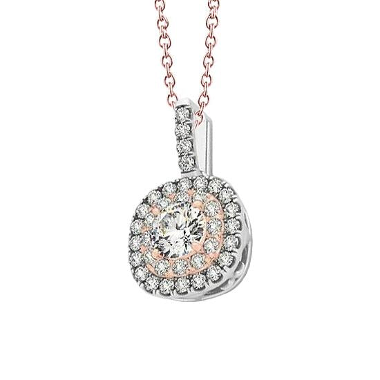 Collana Con Ciondolo Con Catena Di Vero Diamanti Tondi Da 1,25 Carati In Oro Bianco 14K E Oro Rosa