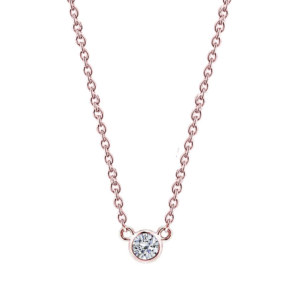 Collana Con Ciondolo Con Genuino Diamanti Rotondi Da 1,50 Carati In Oro Rosa 14K, Catena Da 16 O 18 Pollici