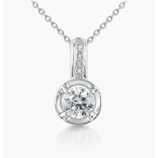 Collana Con Ciondolo Con Vero Diamante Taglio Rotondo Da 1,85 Carati In Oro Bianco 14K