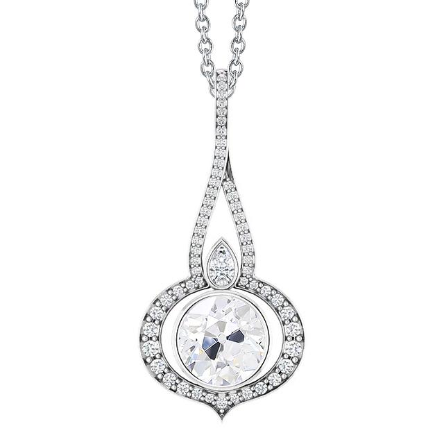 Collana Con Ciondolo Con Vero Diamanti Tondi E Pera Da 3 Carati E Castone Con Gambo Intrecciato Con Oro 14K