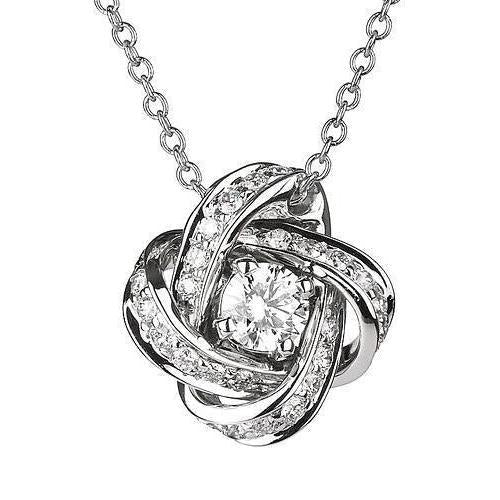 Collana Con Ciondolo Da Donna Con Naturale Diamante Tondo Da 2 Carati In Gioielli In Oro Bianco 14K