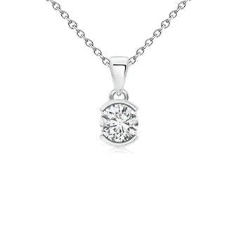 Collana Con Ciondolo Solitario 0,30 Carati Vero Diamante Rotondo Mezza Cornice WG 14K Gold