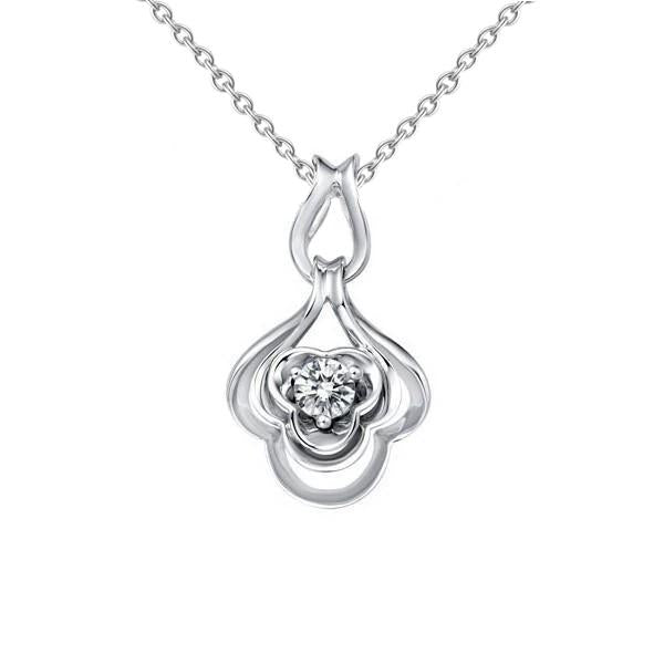 Collana Con Ciondolo Solitario Con Vero Diamante Rotondo Da 0,75 Carati In Oro Bianco 14K