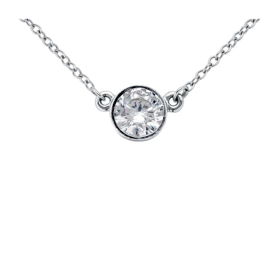 Collana Con Ciondolo Sparkling Solitaire Con Vero Diamante Tondo Da 1 Carato In Oro Bianco 14K