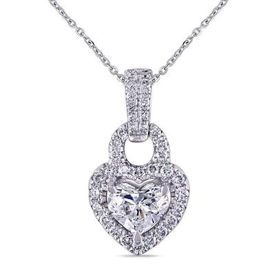 Collana Con Pendente Con Cuore Di 2.70 Carati E Genuino Diamanti Tondi Taglio Brillante In Oro Bianco 14K