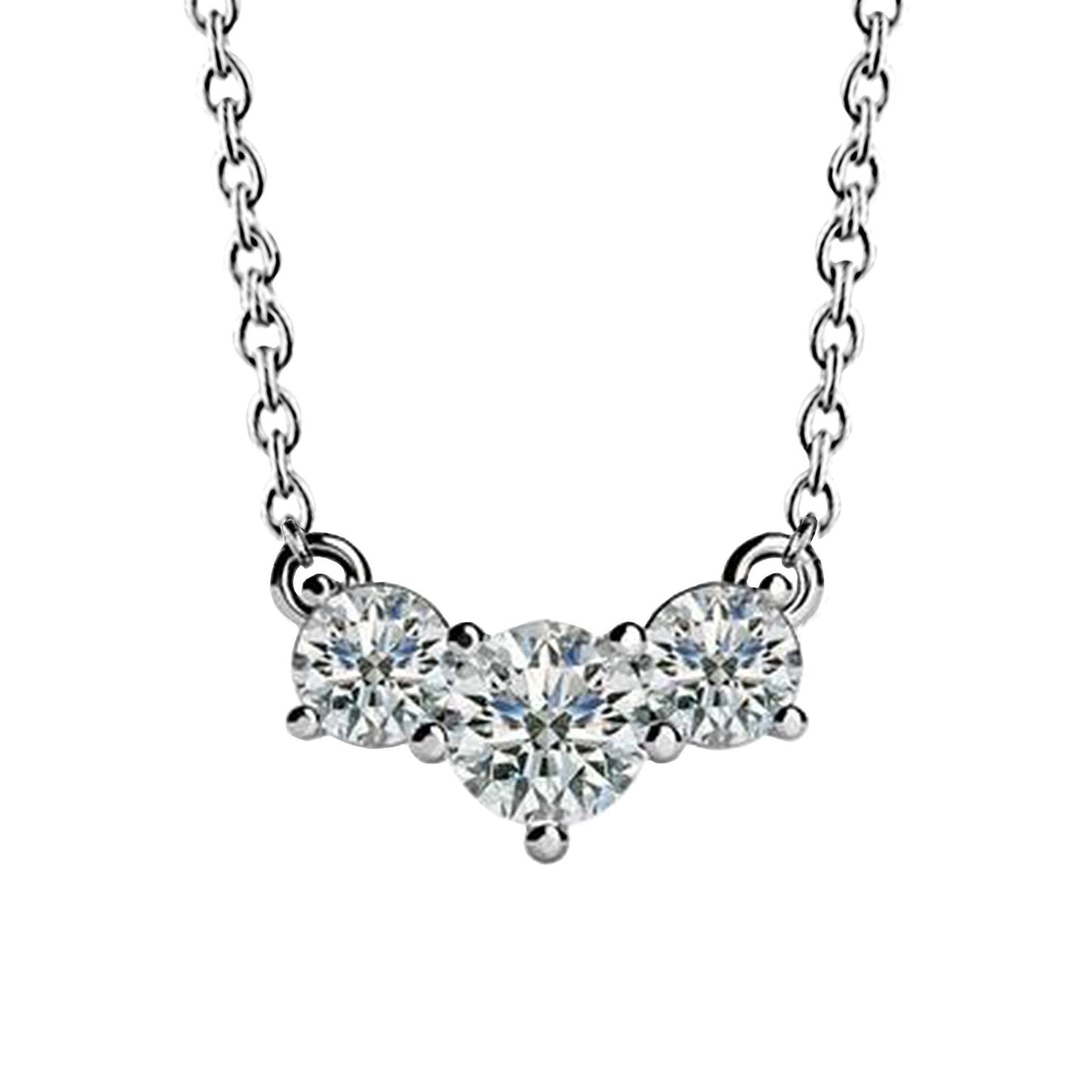 Collana Con Pendente Con Naturale Diamante Taglio Rotondo 4 Carati Tre Pietre Orizzontali In Oro Bianco 14K