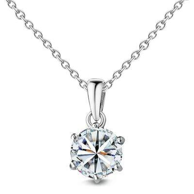Collana Con Pendente Con Naturale Diamanti Tondi Da 1 Carato E Oro Bianco 14K Con Montatura A Sei Punte