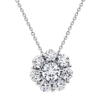 Collana Con Pendente Con Vero Diamanti Rotondi da 3,10 Carati In Oro Bianco 14K