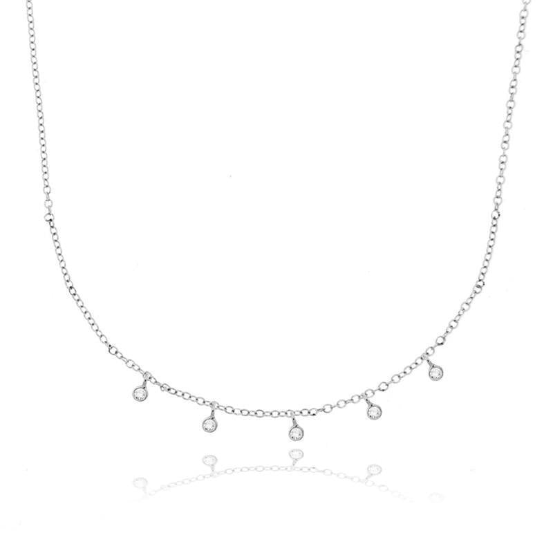 Collana Da Donna A Catena Con Naturale Diamanti Rotondi, Oro Bianco 14K, Gioielli 1 Ct