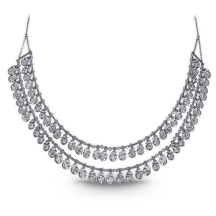 Collana Da Donna In Oro Bianco 14K Con Doppia Fila Di Genuino Diamanti 30 Carati