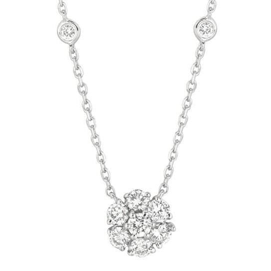 Collana Flower Pendant Con Naturale Diamante Tondo Da 2,90 Carati In Oro Bianco 14K