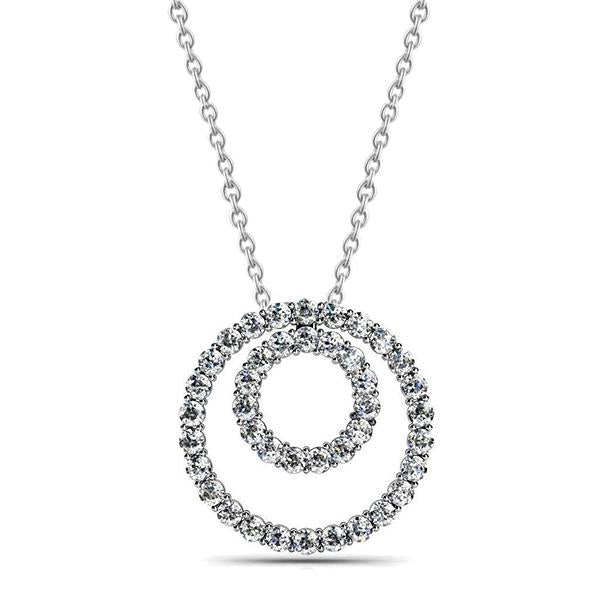 Collana Pendente A Doppio Cerchio Con Genuino Diamanti Scintillanti Da 8,20 Ct E Oro Bianco 14K