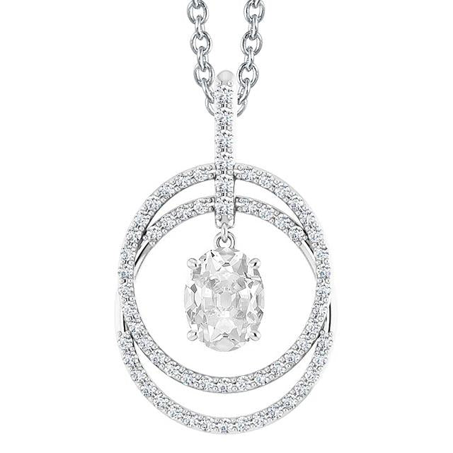 Collana Pendente A Forma Di Cerchio Con Genuino Diamanti Ovali 4 Carati Old Miner Parure Di Artigli In Oro Bianco 14K