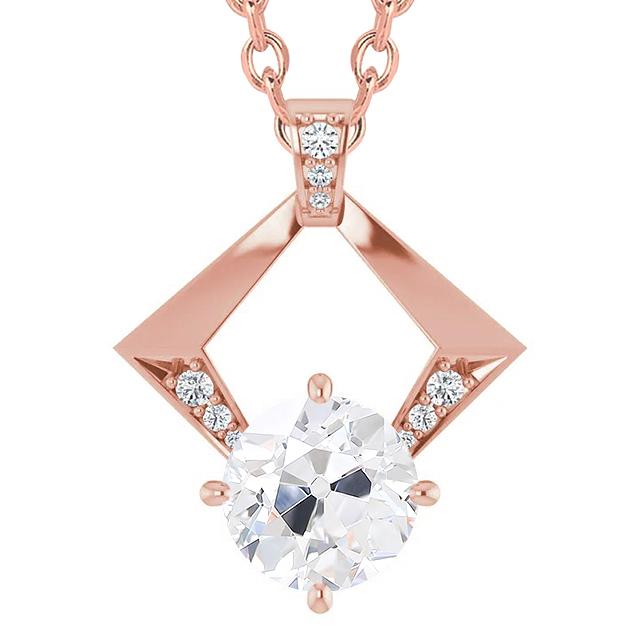 Collana Pendente Antica Con Vero Diamanti Taglio Rotondo Da 3,50 Carati In Oro Rosa 14K