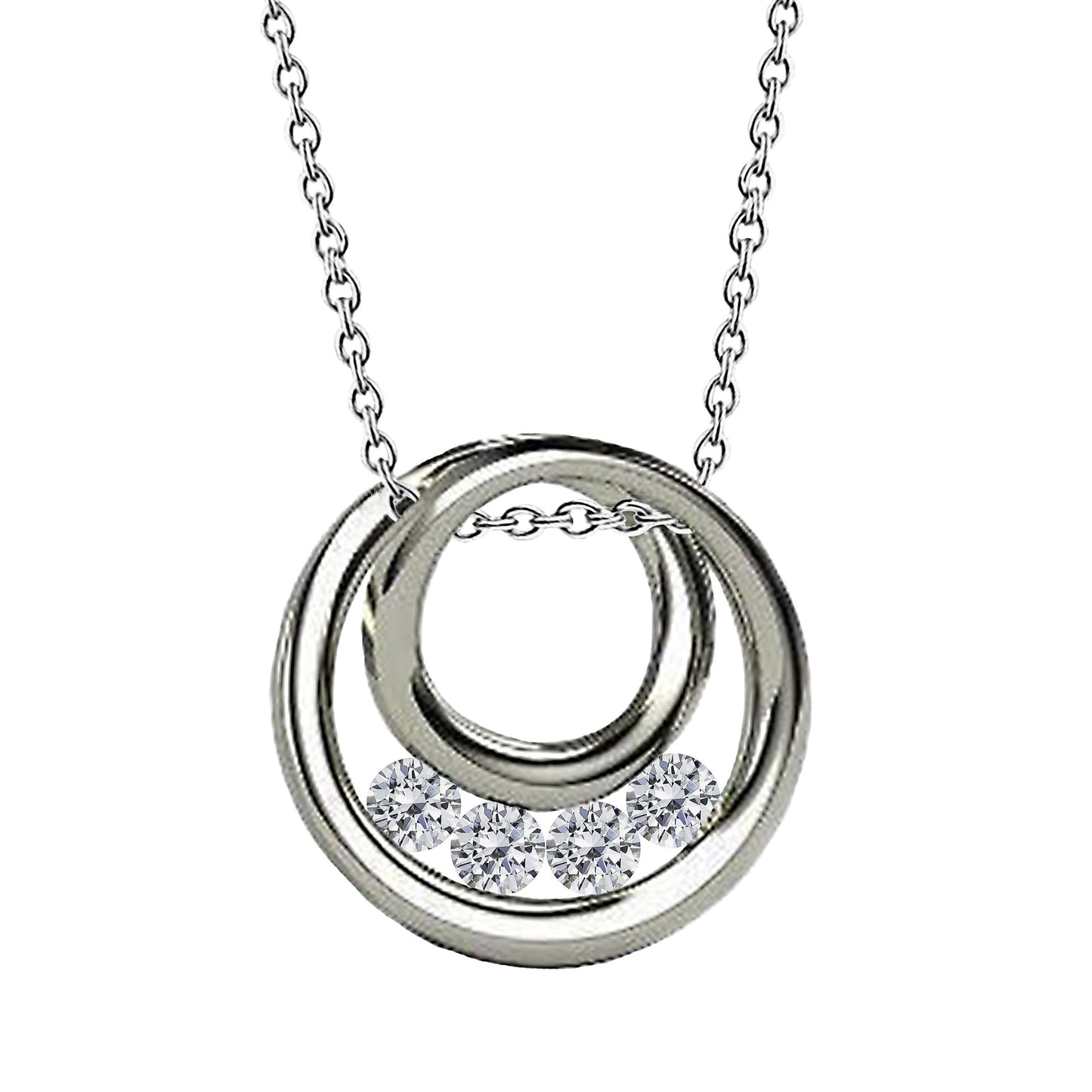 Collana Pendente Cerchio Con Naturale Diamante Rotondo 2 Carati Solido In Oro Bianco 14K