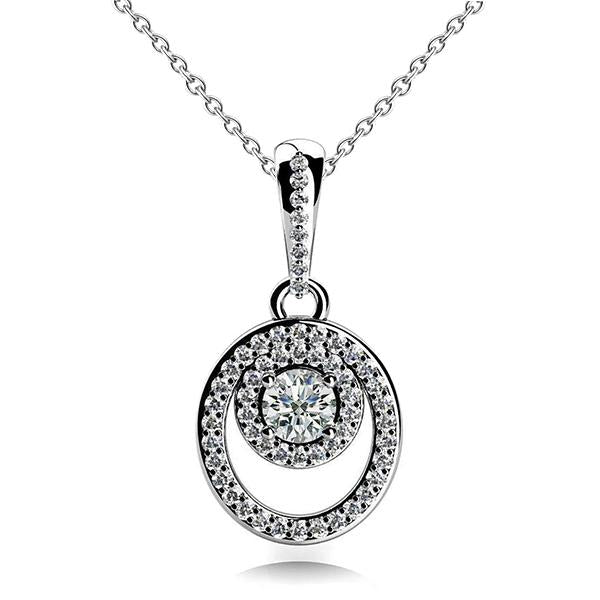 Collana Pendente Cerchio E Ovale Con Naturale Diamante Taglio Rotondo WG Da 7,50 Carati In Oro Bianco 14K