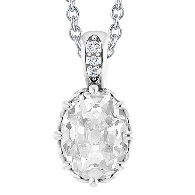 Collana Pendente Con 5.50 Carati Ovale E Tondo Naturale Diamante Vecchio Minatore Cauzione In Oro Bianco 14K