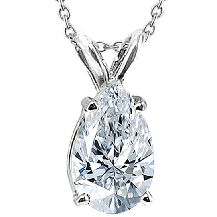 Collana Pendente Con Catena Di Naturale Diamanti Pera 1 Carati In Oro Bianco 14K
