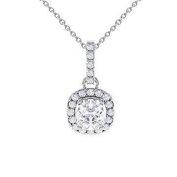 Collana Pendente Con Catena Di Vero Diamanti Rotondi Da 2,60 Carati In Oro Bianco 14K