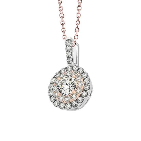 Collana Pendente Con Genuino Diamanti Tondi Da 1,25 Carati Bicolore In Oro Bianco 14K
