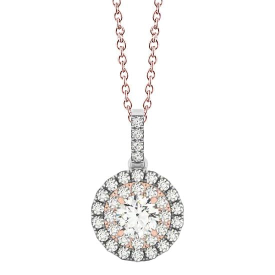 Collana Pendente Con Genuino Diamanti Tondi Da 1,25 Carati Bicolore In Oro Bianco 14K