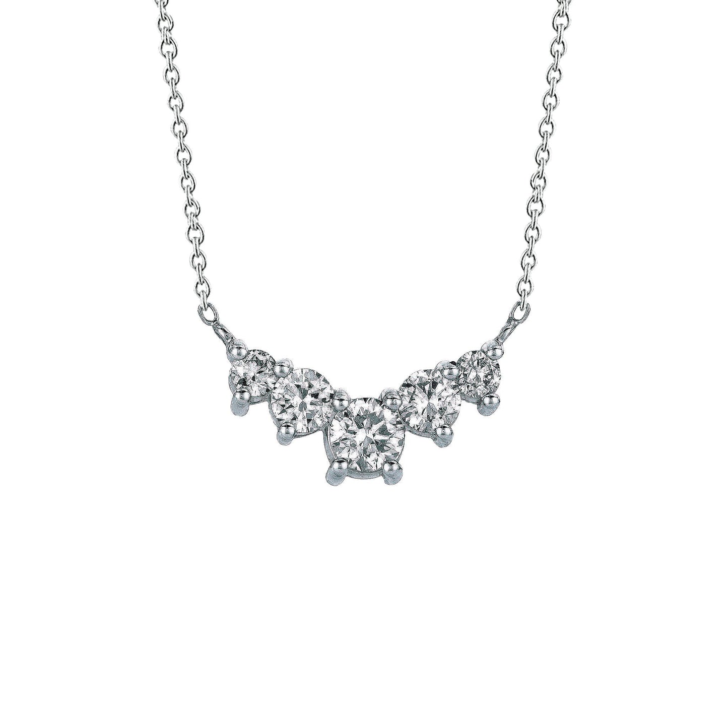 Collana Pendente Con Naturale Diamante Tondo Da 1,55 Carati Cinque Pietre In Oro Bianco 14K