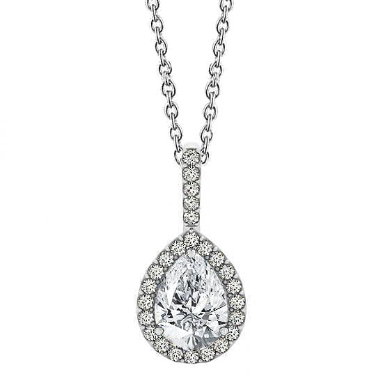 Collana Pendente Con Pera 1.75 Carati E Genuino Diamante Tondo Senza Catena Wg In Oro Bianco 14K