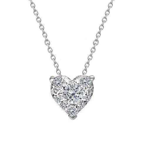 Collana Pendente Con Vero Diamante A Forma Di Cuore Da 1,25 Carati In Oro Bianco 14K