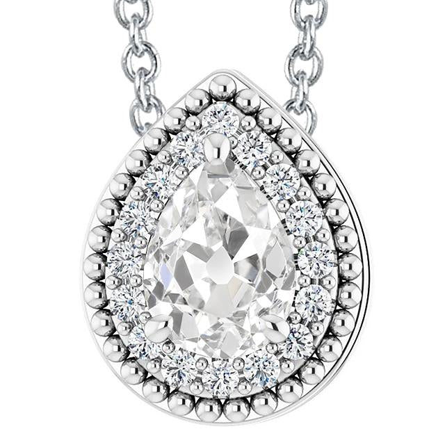 Collana Pendente Con Vero Diamanti Taglio Pera Da 7,50 Carati A Forma Di Pera Vecchia Miniera In Oro Bianco 14K