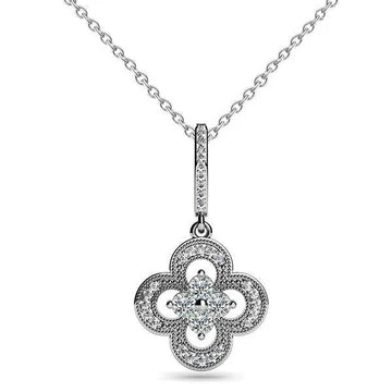 Collana Pendente Con Vero Diamanti Tondi Carati 1.50 Con Catena In Oro Bianco 14K