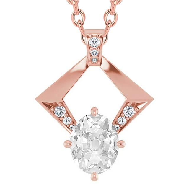Collana Pendente Da Donna Con 4 Vecchi Minatori Di Genuino Diamanti Ovali E Rotondi Di Carati In Oro Rosa 14K