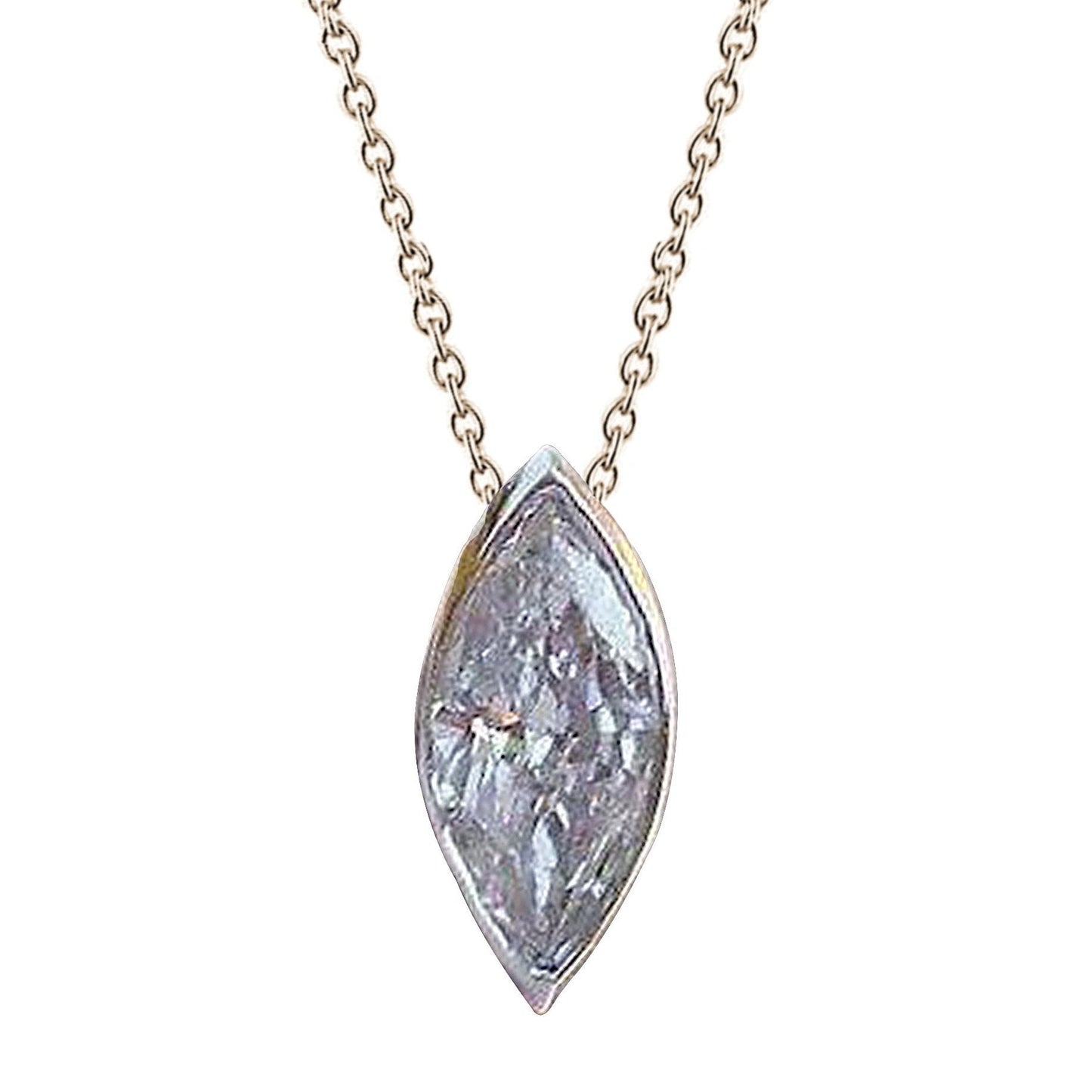 Collana Pendente Solitario Con Genuino Diamanti Taglio Marquise, 1,50 Carati Con Gioielli In Oro Bianco 14K