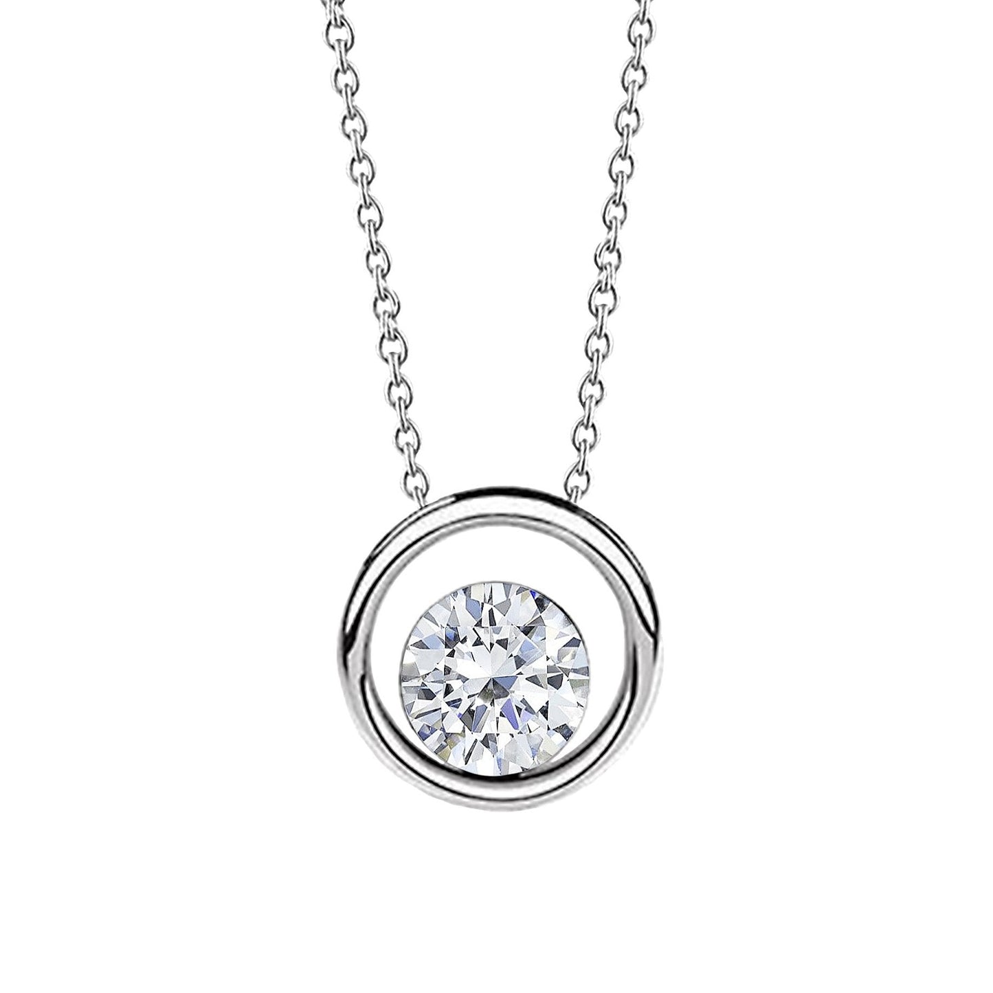Collana Pendente Solitario Con Naturale Diamante Taglio Rotondo 1.25 Carati F Vs1 WG In Oro Bianco 14K